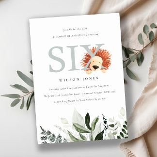 Niedliche Lion Foliage 6. Geburtstagsparty Einladu Dankeskarte