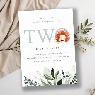 Niedliche Lion Foliage Zweite Geburtstagsparty Ein Dankeskarte