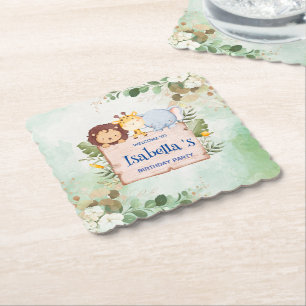 Niedliche Lion Giraffe Tropische Blume Geburtstags Untersetzer