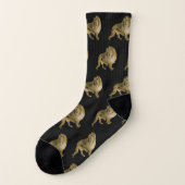 Niedliche Lion Print Black und Gold Socken (Links - Außen)