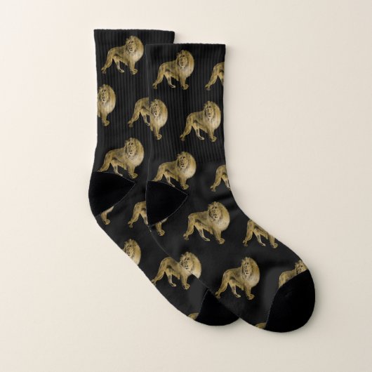 Niedliche Lion Print Black und Gold Socken (Paar)