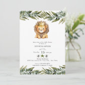 Niedliche Lion | Prinz | Wasserfarben-Babydusche Einladung (Stehend Vorderseite)