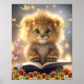 Niedliche Lion Reading ein Buch Art Kinderzimmer Poster (Vorne)