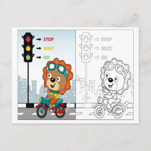 Niedliche Lion Riding Motorrad-Farbaktivität Postkarte