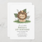 Niedliche Lion Safari-Tiere Geburtstagseinladung Einladung (Vorne/Hinten)