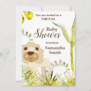 Niedliche Lion Tropical Floral Art Virtual Baby Du Einladung