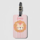 Niedliche Lion und Monogramm auf rosa, gelb gestri Gepäckanhänger (Vorderseite Vertikal)