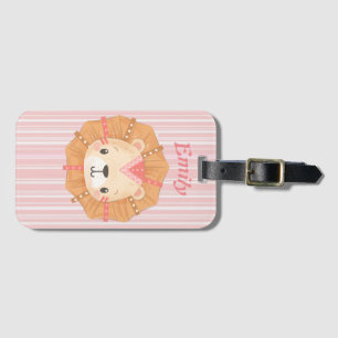 Niedliche Lion und Monogramm auf rosa, gelb gestri Gepäckanhänger