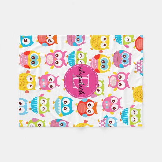 Niedliche Litte Eulen mit Monogramm Fleecedecke (Vorderseite (Horizontal))