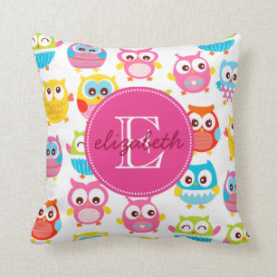 Niedliche Litte Eulen mit Monogramm Kissen