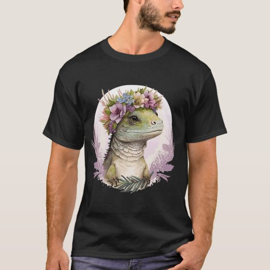 Niedliche Lizard Blume Crown Lizard T-Shirt (Vorderseite)
