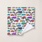 Niedliche Lkw-Illustrationen im Cartoon Badhandtuch Set (Waschlappen)