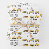 Niedliche LKWs Bau-LKWs Individuelle Name Geschenkpapier Set (Beispiel)