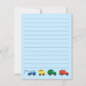 Niedliche LKWs Boy's Flat Stationary Cards Dankeskarte (Rückseite)