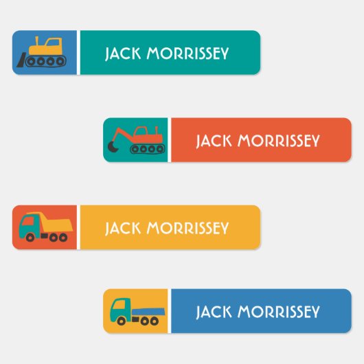 Niedliche LKWs farbenfrohe Kinder Name Etiketten (Gruppe)