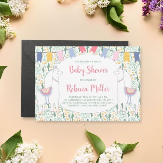 Niedliche Llama Fiesta Babydusche Einladung