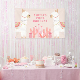 Niedliche Llama Fun Pink Erste Geburtstagsparty Banner