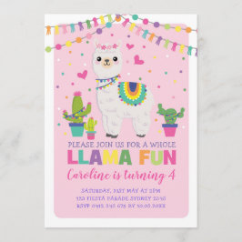 Niedliche Llama Geburtstagsparty Girly Fiesta Alpa Einladung
