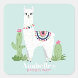 Niedliche Llama Girl's Geburtstagsparty Quadratischer Aufkleber