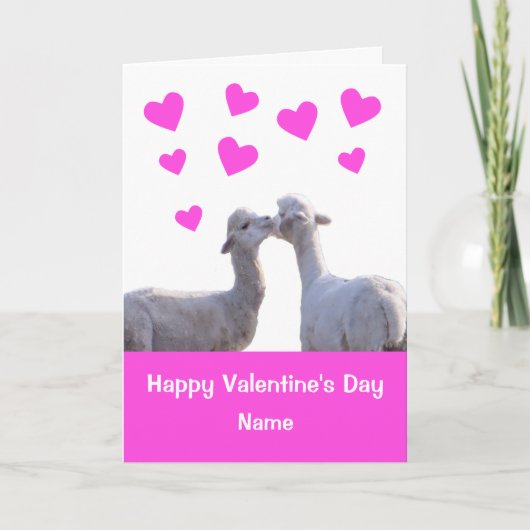 Niedliche Llama Kiss Pink Hearts Valentinstag Card Karte (Vorderseite)