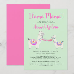 Niedliche Llama Mama Hot Pink Green Baby Virtual D Einladung
