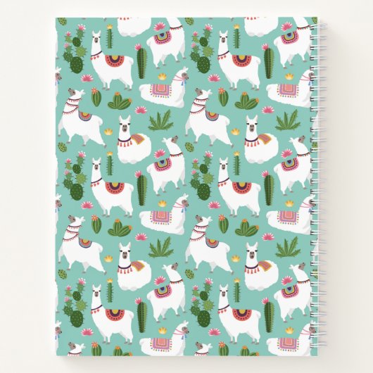 Niedliche Llamas auf Aquamarinem Muster Notizblock (Rückseite)