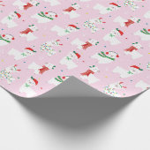 Niedliche Llamas bereit für Weihnachten auf hellro Geschenkpapier (Ecke)