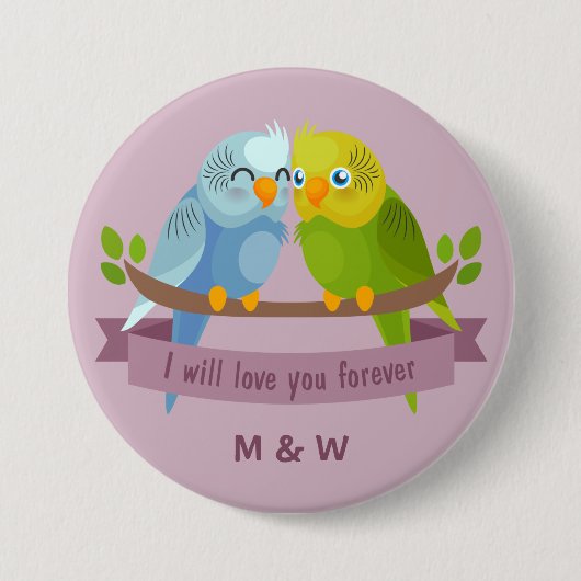 Niedliche Love Birds benutzerdefinierte Monogramm- Button (Vorderseite)