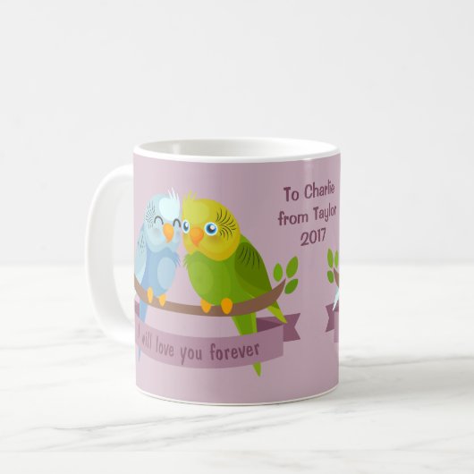 Niedliche Love Birds Custom Widding Tasse (Vorderseite Links)
