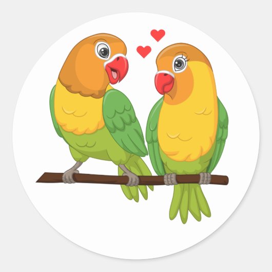 Niedliche Lovebird Gelbe Grüne Liebesvögel Hochzei Runder Aufkleber (Vorderseite)