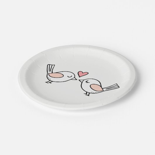 Niedliche Lovebirds Kissing Love Birds Pink Weddin Pappteller (Schrägansicht)