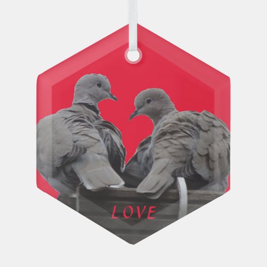 Niedliche Lovebirds Kust. Textlack Ornament Aus Glas (Vorderseite)