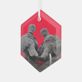 Niedliche Lovebirds Kust. Textlack Ornament Aus Glas (Vorderseite Links)