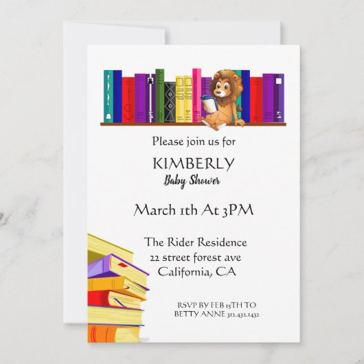 Niedliche Löwe auf Bibliothek Kinderdusche Einladu Einladung (Vorderseite)