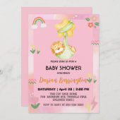 Niedliche Löwe-Blume-Ballon Babydusche Party Einladung (Vorne/Hinten)