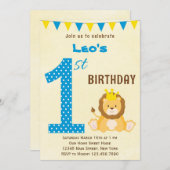 Niedliche Löwe Einladung zum ersten Geburtstag (Vorne/Hinten)