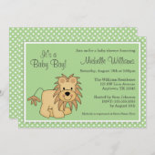 Niedliche Löwe-Grün-Polka-Punkt-Baby-Dusche Einladung (Vorne/Hinten)