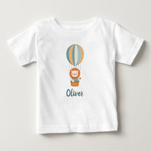 Niedliche Löwe in farbenfroher Heißluftballon Baby T-shirt (Vorderseite)
