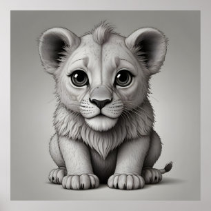 Niedliche Löwe mit großen Augen Poster
