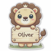 Niedliche Löwe mit Namensschild Aufkleber (Vorderseite)
