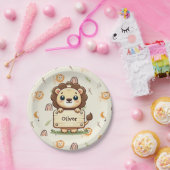 Niedliche Löwe mit Namensschild Pappteller (Party)