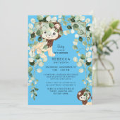 Niedliche Löwenbaby-Dusche blau Einladung (Stehend Vorderseite)