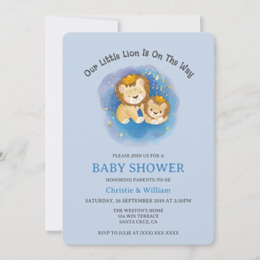 Niedliche Löwendusche Einladung (Vorderseite)