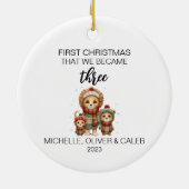 Niedliche Löwenfamilie zu Weihnachten Keramik Ornament (Hinten)