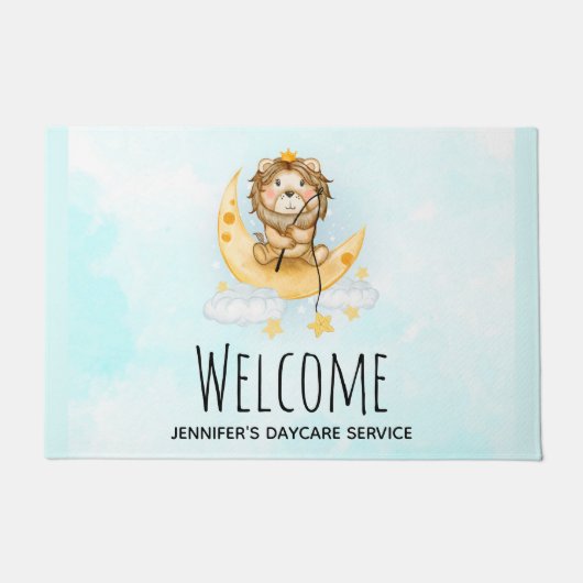 Niedliche Löwenfischerei auf dem Mond Fußmatte (Vorderseite)