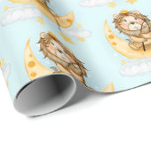 Niedliche Löwenfischerei auf dem Mond Geschenkpapier (Rolleneckpunkt)