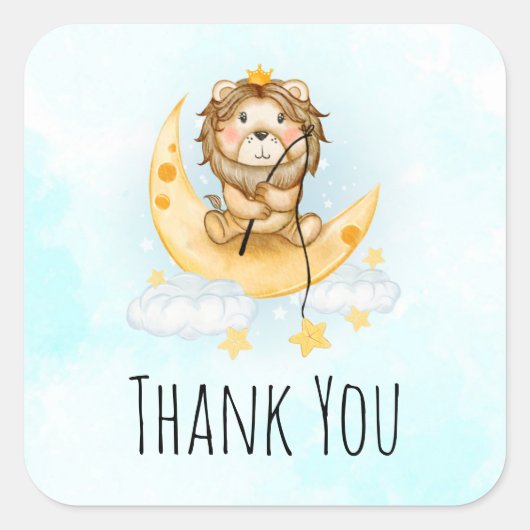 Niedliche Löwenfischerei auf dem Mond Quadratischer Aufkleber (Vorderseite)