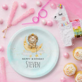 Niedliche Löwenfischerei auf dem Mond Wasserfarbe Pappteller (Party)