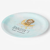 Niedliche Löwenfischerei auf der Mond-Babydusche Pappteller (Schrägansicht)