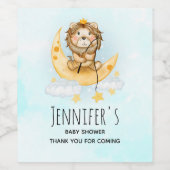 Niedliche Löwenfischerei auf der Mond-Babydusche Weinetikett (Einzelnes Label)